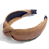 Flatfoosie 2019 Bohemian Hairband Straw Weave Knotted Headband for Women Cross Handmade Hair Hoop Hairband Hair Accessories