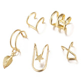 5Pcs/Set Ear Cuff Gold Leaves Non-Piercing Ear Clips Fake Cartilage Earring Jewelry For Women Men